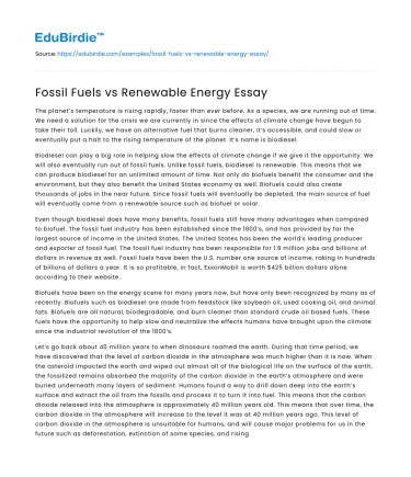 Fossil Fuels vs Renewable Energy Essay
