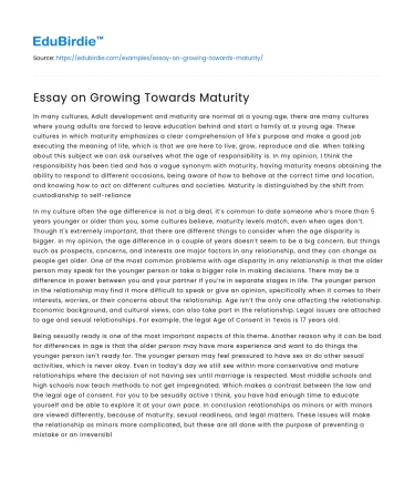Essay on Growing Towards Maturity