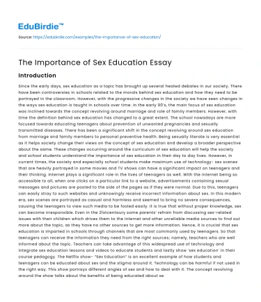 The Importance of Sex Education Essay