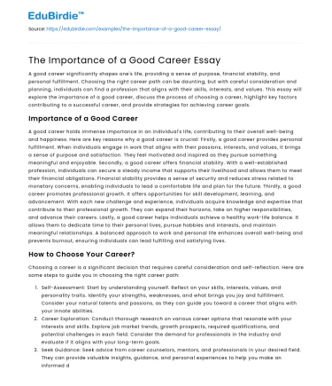 The Importance of a Good Career Essay