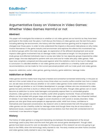 Argumentative Essay on Violence in Video Games: Whether Video Games Harmful or not