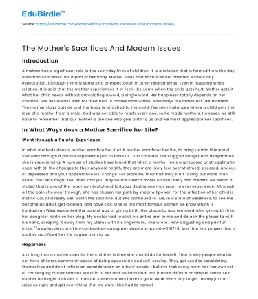The Mother’s Sacrifices And Modern Issues