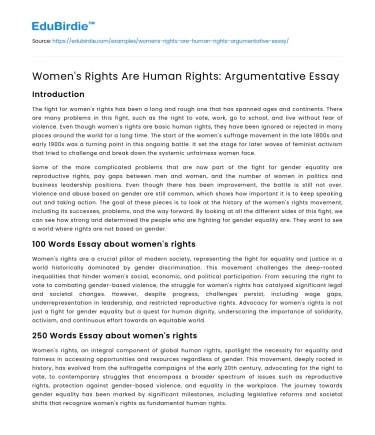 Women’s Rights Are Human Rights: Argumentative Essay