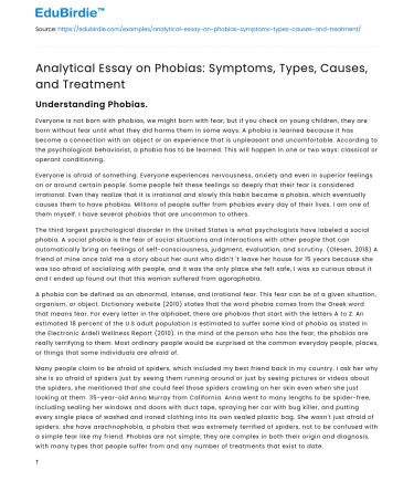 Analytical Essay on Phobias: Symptoms, Types, Causes, and Treatment