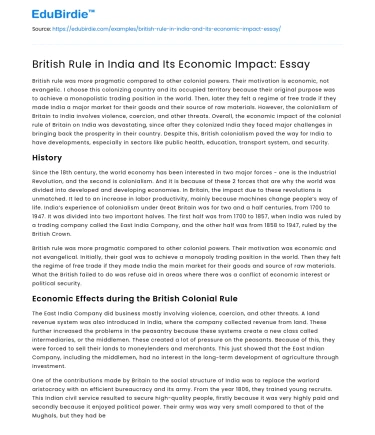 British Rule in India and Its Economic Impact: Essay