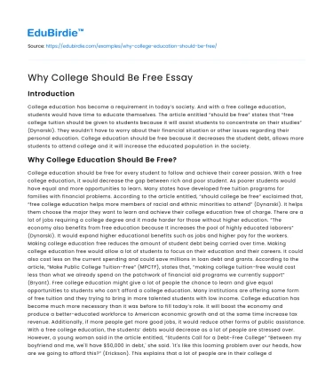 Why College Should Be Free Essay