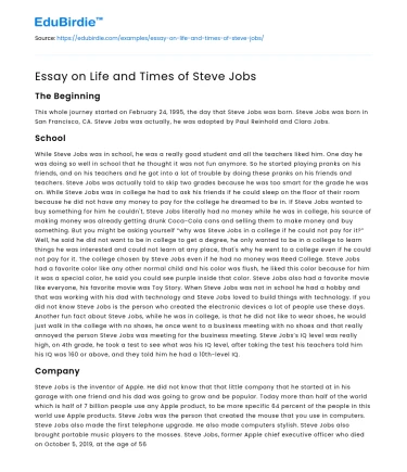 Essay on Life and Times of Steve Jobs