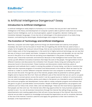 Is Artificial Intelligence Dangerous? Essay