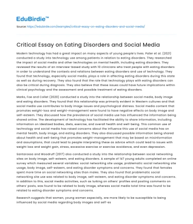 Critical Essay on Eating Disorders and Social Media