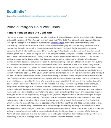 Ronald Reagan Cold War Essay