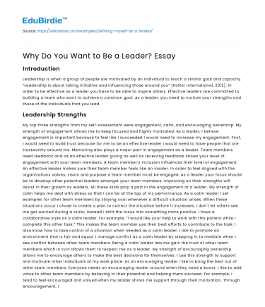Why Do You Want to Be a Leader? Essay