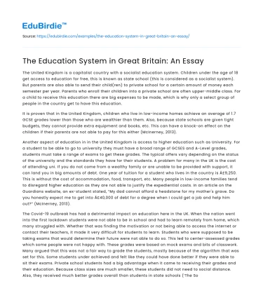 The Education System in Great Britain: An Essay