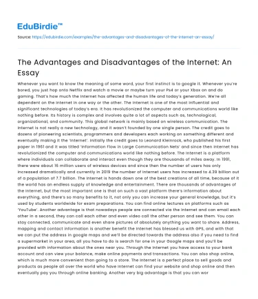 The Advantages and Disadvantages of the Internet: An Essay