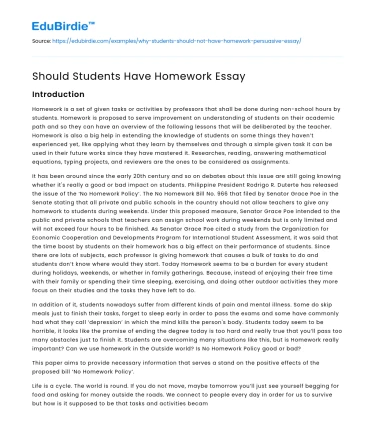 Should Students Have Homework Essay