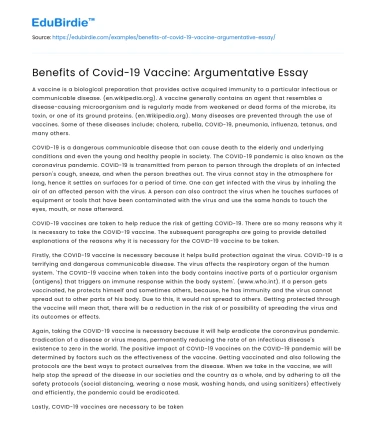 Benefits of Covid-19 Vaccine: Argumentative Essay