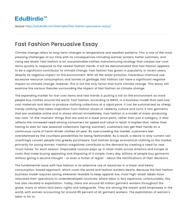 Fast Fashion Persuasive Essay