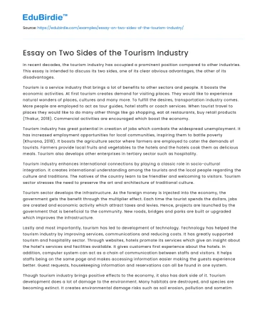 Essay on Two Sides of the Tourism Industry