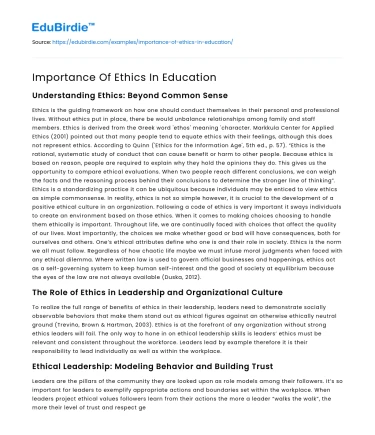 Importance Of Ethics In Education