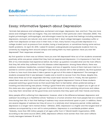 Essay: Informative Speech about Depression