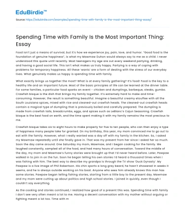 Spending Time with Family Is the Most Important Thing: Essay