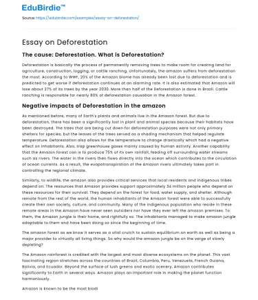 Essay on Deforestation