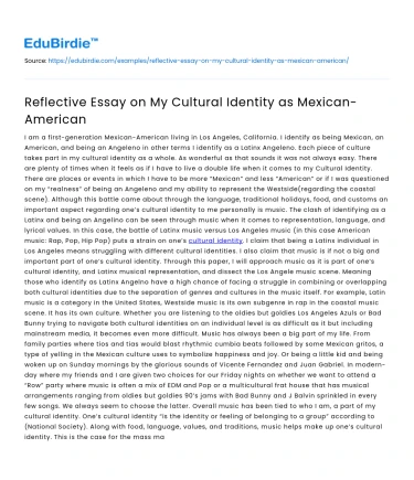 Reflective Essay on My Cultural Identity as Mexican-American