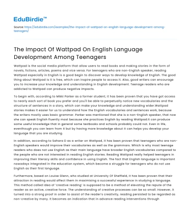 The Impact Of Wattpad On English Language Development Among Teenagers