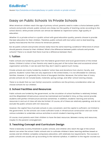 Essay on Public Schools Vs Private Schools