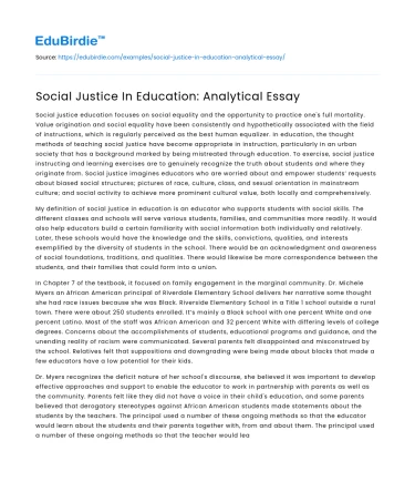 Social Justice In Education: Analytical Essay