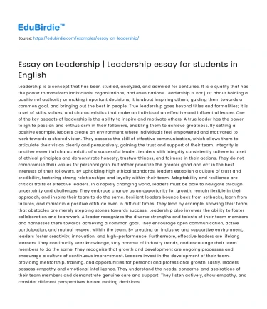 Essay on Leadership | Leadership essay for students in English