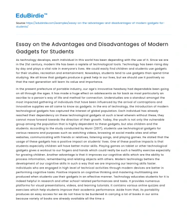 Essay on the Advantages and Disadvantages of Modern Gadgets for Students