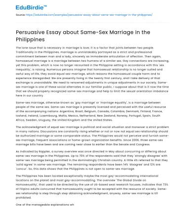 Persuasive Essay about Same-Sex Marriage in the Philippines