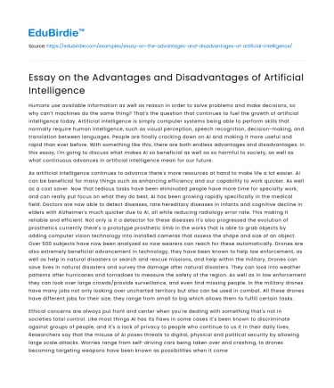 Essay on the Advantages and Disadvantages of Artificial Intelligence
