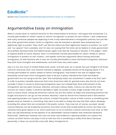 Argumentative Essay on Immigration