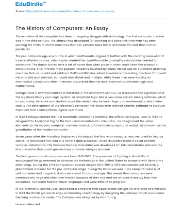 The History of Computers: An Essay