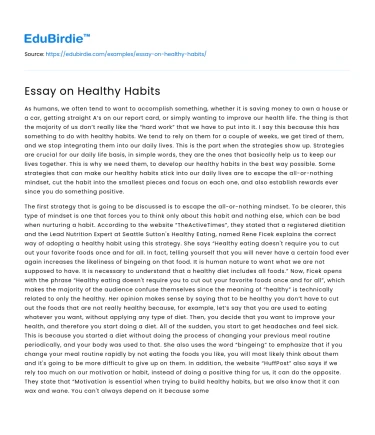 Essay on Healthy Habits