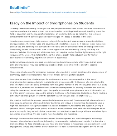 Essay on the Impact of Smartphones on Students