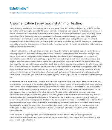 Argumentative Essay against Animal Testing