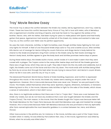 Troy’ Movie Review Essay
