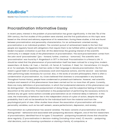 Procrastination Informative Essay