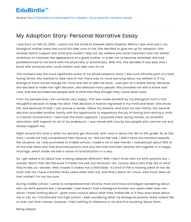 My Adoption Story: Personal Narrative Essay
