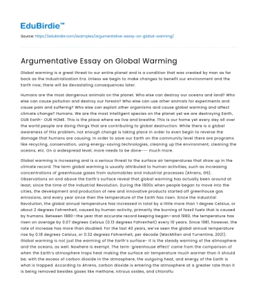Argumentative Essay on Global Warming