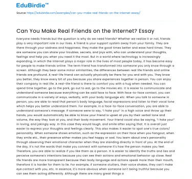 Can You Make Real Friends on the Internet? Essay