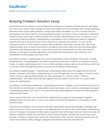 Bullying Problem Solution Essay