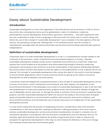 Essay about Sustainable Development