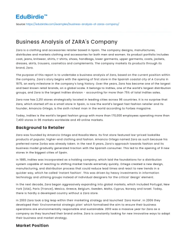 Business Analysis of ZARA’s Company