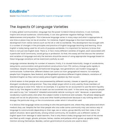 The Aspects Of Language Varieties