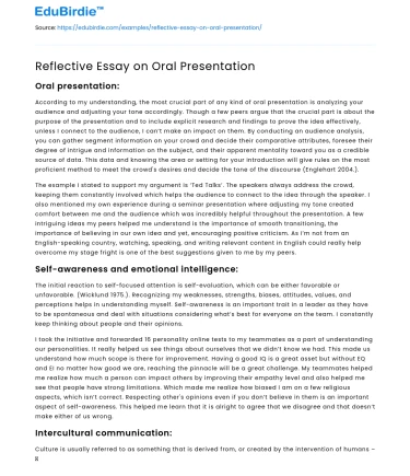 Reflective Essay on Oral Presentation