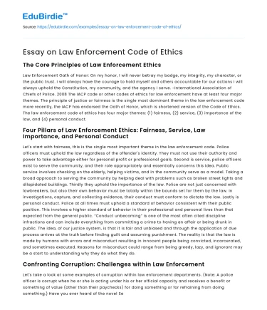 Essay on Law Enforcement Code of Ethics