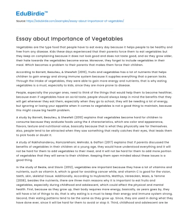 Essay about Importance of Vegetables